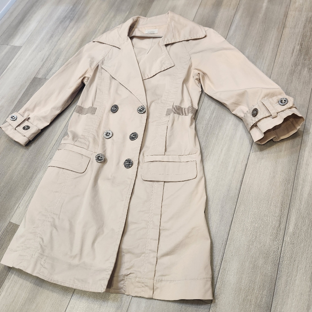 Pinko trench coat women's 6 ivory cotton mini pleated double chest Made in Italy - Picture 4 of 14